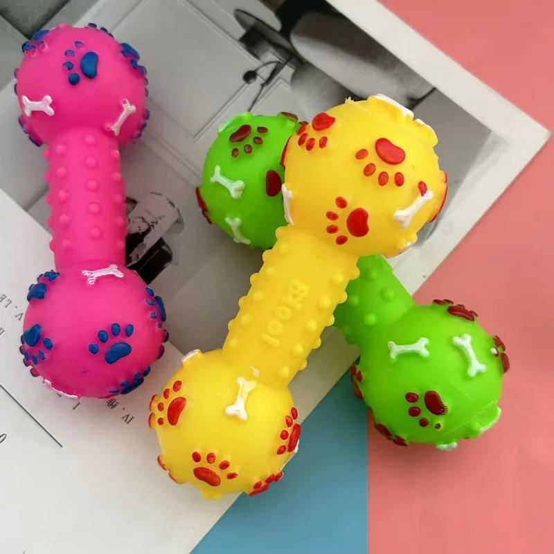 Игрушки для кусания домашних животных Сплошной ПВХ Принт лапы Гантель Жевательная Интерактивная Пищалка Игровой звук Чистка зубов Нетоксичный Домашние животные Собаки