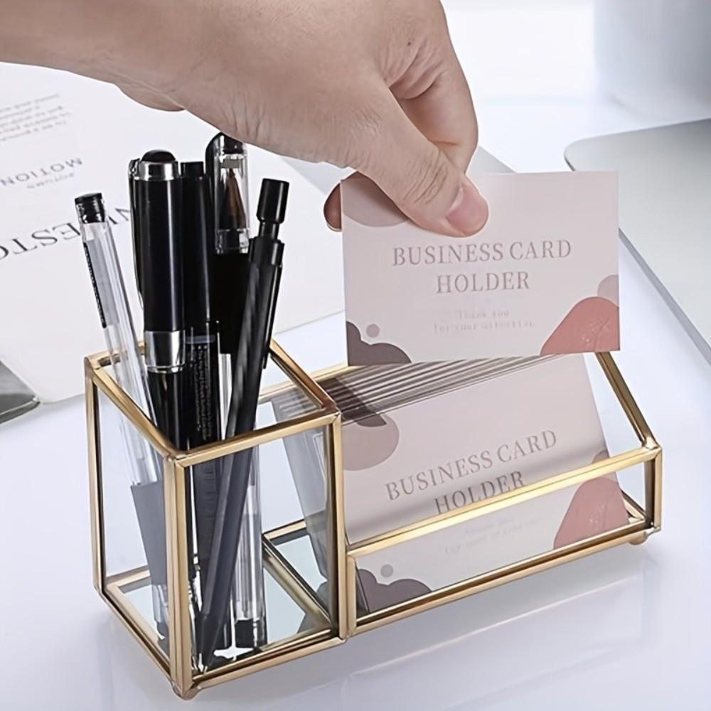 Golden Edge Name Card Holder Elegant Display Stand Office Tools Desk Organizer Home