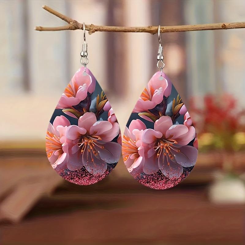 1 пара, синие, оранжевые и розовые кожаные серьги с тиснением в виде цветка, элегантные серьги-подвески для женщин, легкие серьги, ювелирные изделия
