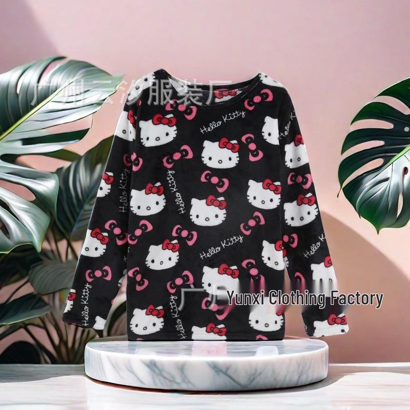 Женский двухкомпонентный пижамный комплект из фланелевого флиса с подкладкой - Теплая осенне-зимняя повседневная домашняя одежда