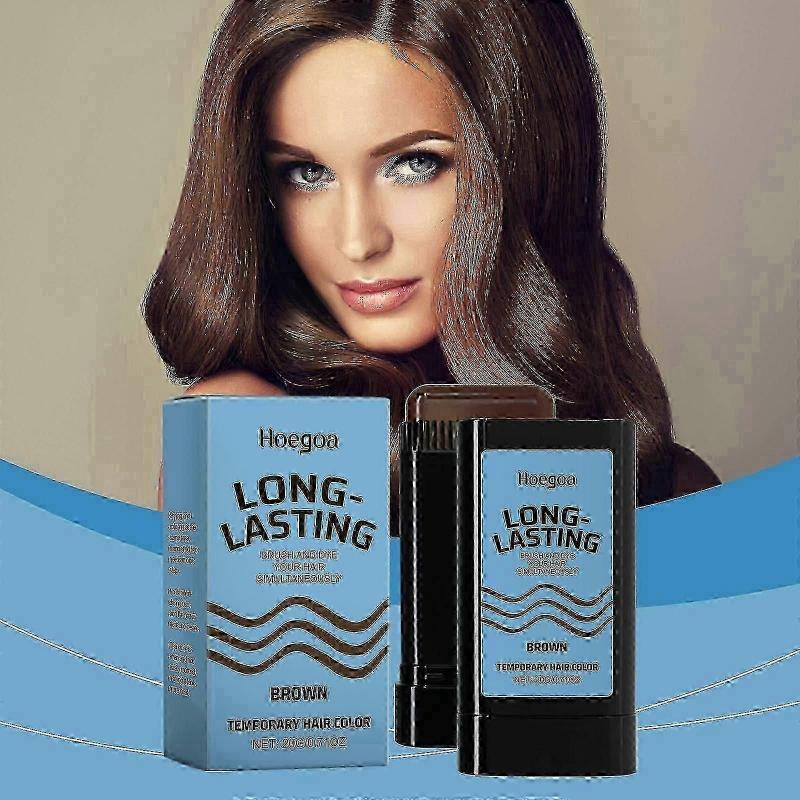 Hoegoa Brown Hair Stick, Covers Silver Hair, Natural Hair, Disposable Color Touch-up with Comb, Portable Hair Cream