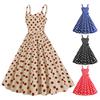 Women Vintage Dress 50s Retro A-line Big Swing Sleeveless Dot Print Contrast Color Elastic Bust High Tight Waist Backless