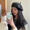 Британский кожаный берет для женщин Универсальный осенне-зимний Большой обхват головы Маленькое лицо Маленькая шляпа художника Литературный ретро тренд