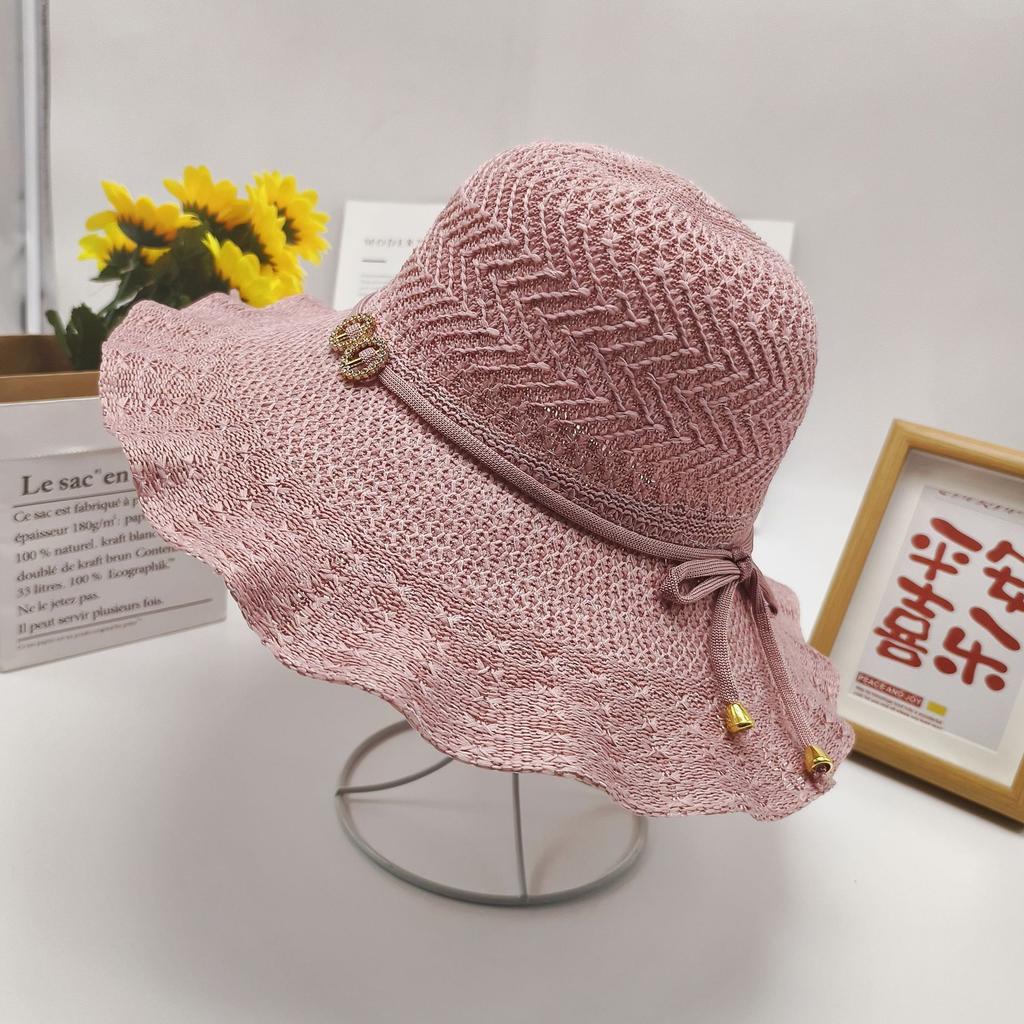Складная шляпа-бантик для защиты от солнца, вязаная дышащая волнистая шляпа от солнца, летняя новая женская шляпа с большим карнизом