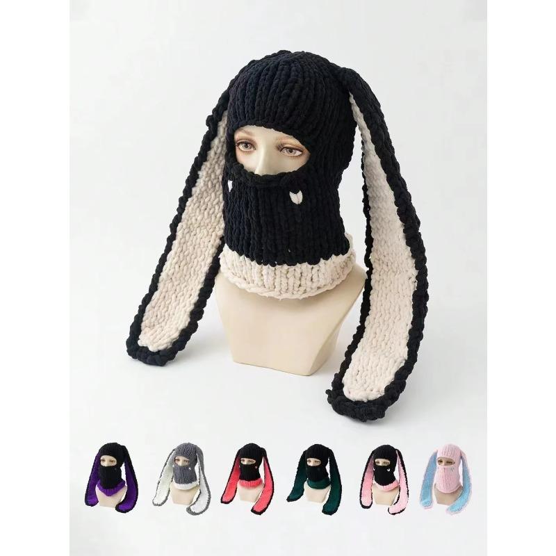 2020Fashion Womens Knit Full Face Ski Mask Crochet Balaclava Winter Warm Kawaii Cute Bunny Ears Knitted Balaclava Face Cover Mask
