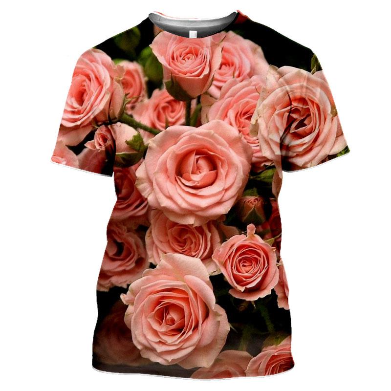 Summer Round Neck 3D Flower Pattern Printed Top Fashionable Casual Short Sleeved Women's T-shirts