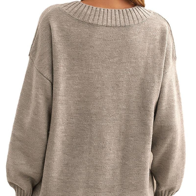 Knit Pullover Top Women's Sweater Loose V-Neck Casual Knit Plus Size Sweater