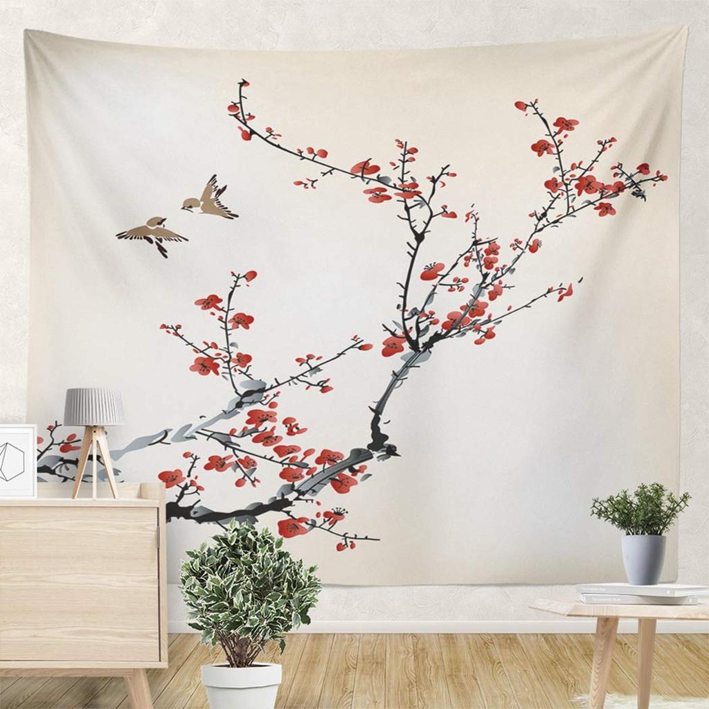 Красный Розовый Цветок Персика Цветок Сливы Узор Гобелен Главная Гостиная Спальня Декор Стены Фон Ткань Гобелен
