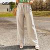Ladies Spring and Summer New Casual Women's Pockets Wide-legged Cotton Linen Loose Trousers