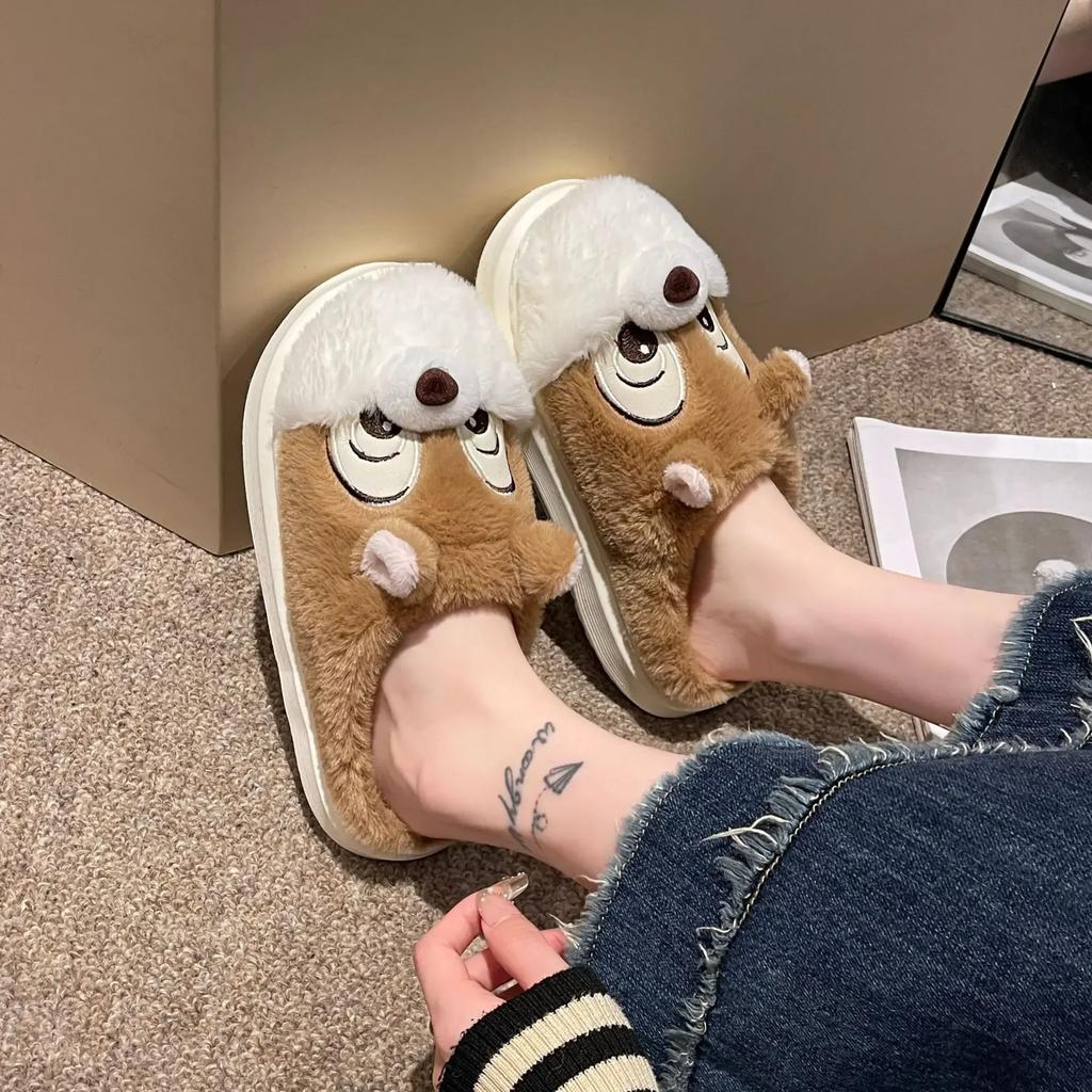 Женские тапочки Зима 2025 Мультяшная белка Хлопковые тапочки Домашние Студенческие Модные Теплые Мультяшные Хлопковые тапочки Chanclas Mujer