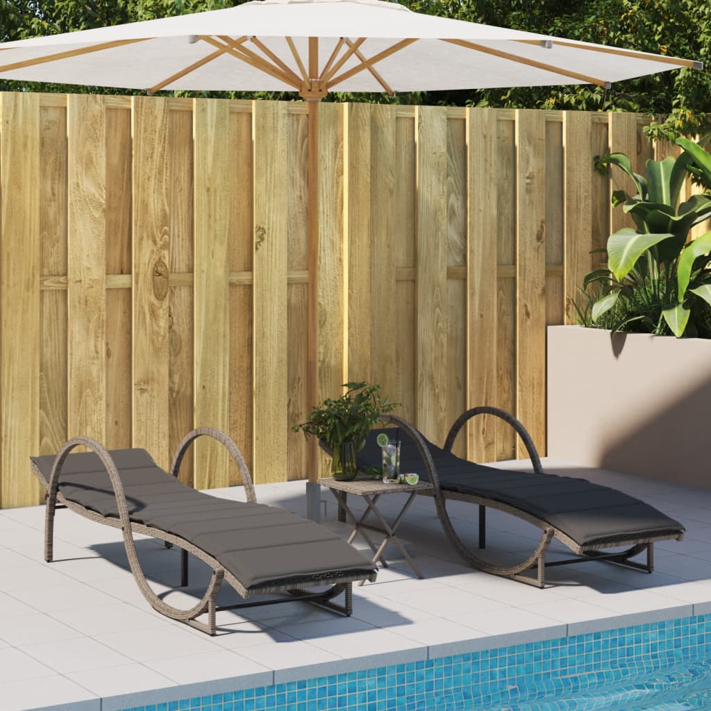 Grey Sun Lounger with Cushion 60x199x42 cm Poly Rattan