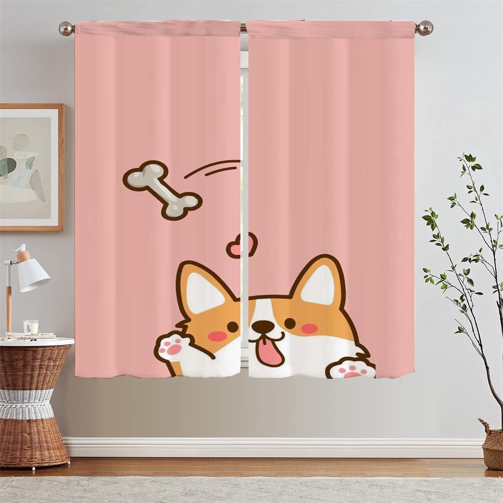 Corgi Butt Tulle In Kitchen Curtains for Living Room Blinds Bedroom Curtains 2 Pieces Fabric Curtain Tiebacks Curls Tentacles