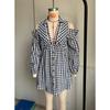 Women Plaid Cold‑Shoulder Mini Dress Collar Lantern Long Sleeve Button‑Front A‑Line Short Casual Dress