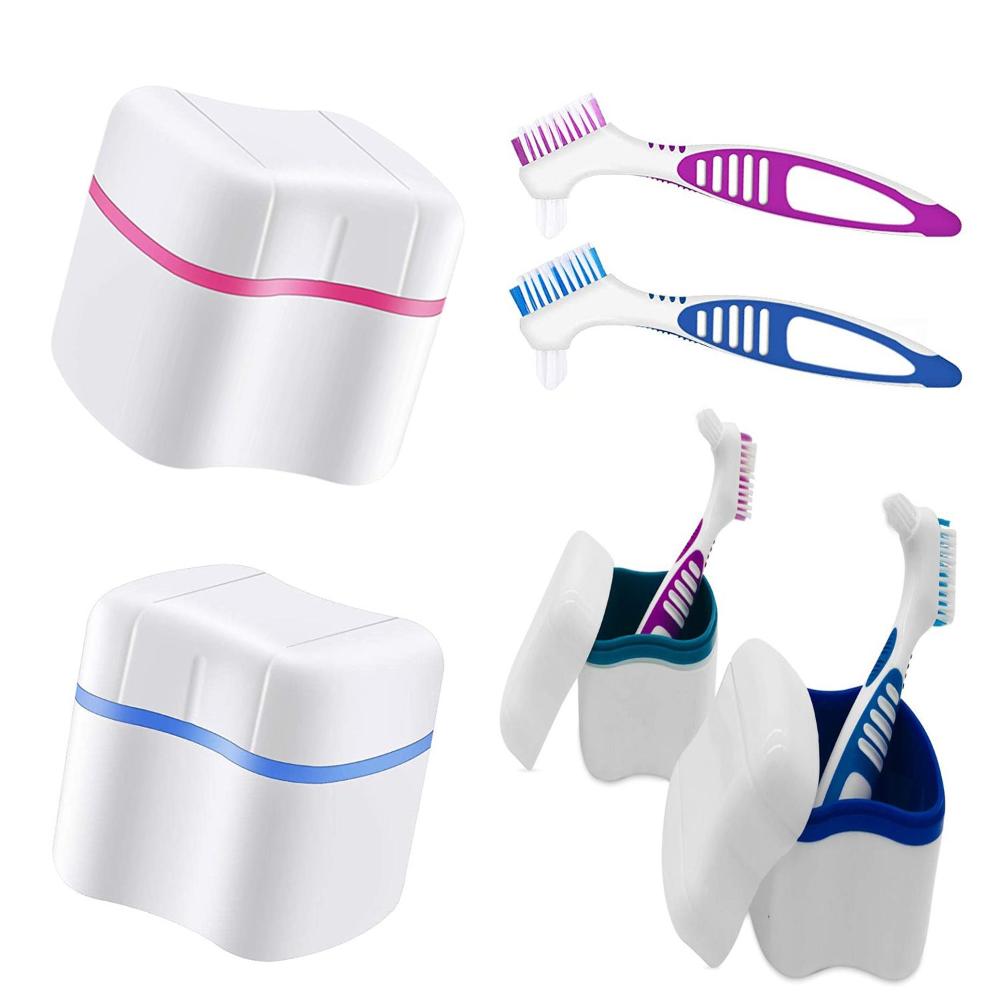 Ящик для хранения инструментов, контейнер для зубных протезов с корзиной, щетка для чистки, футляр для зубных протезов, ванна для зубных протезов