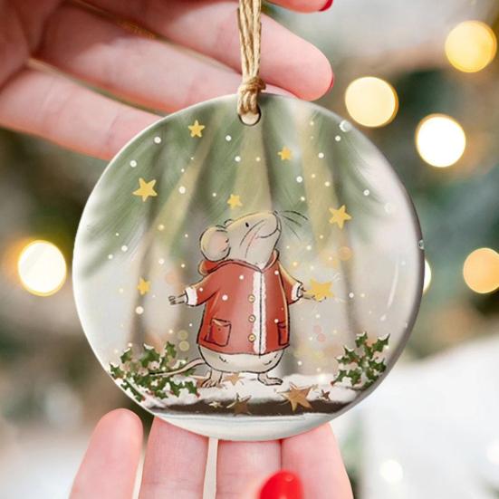 Рождественское украшение, круглая акриловая подвеска на елку, мультяшная крыса в красной куртке, подвесное украшение для рождественской елки, автомобиля, домашнего декора