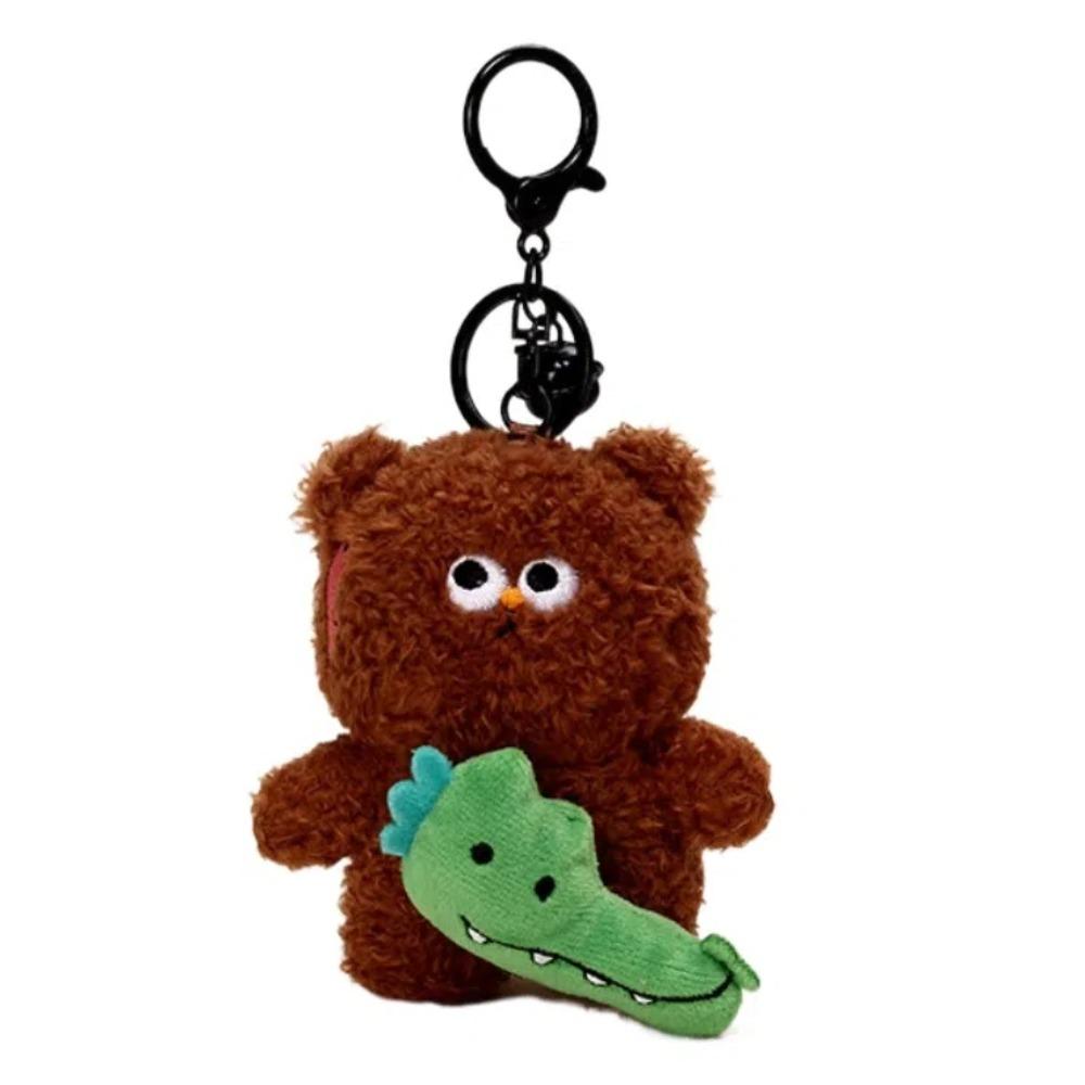 Bear Cartoon Crocodile Pendants Funny Friends Bag Charm Yellow Plush Animal Key Ring  Couple