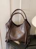 Retro Large Capacity Shoulder Bag for Women Korean Style Traveling Zipper PU Tote Bags Autumn New Solid Color Student Handbags