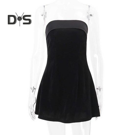 Women Evening Dress Off Shoulder Bandeau Backless Sleeveless Slim Waist A-line Mini Dress Prom Party Banquet Short Dress