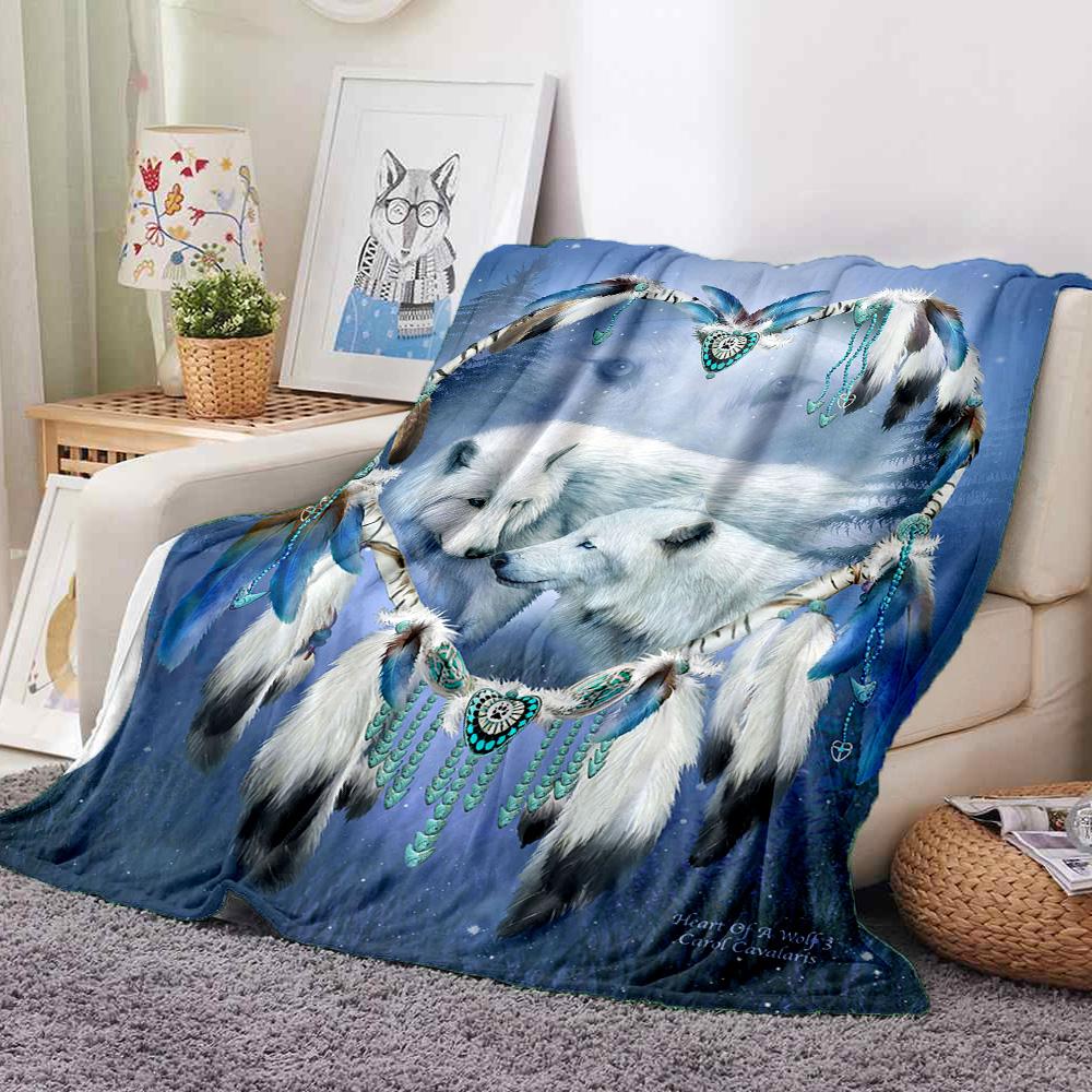 Wolf Dream Flannel Blanket Throw Blanket Soft Warm Sofa Bed Camping home Decor Unique Christmas Gift C9261395