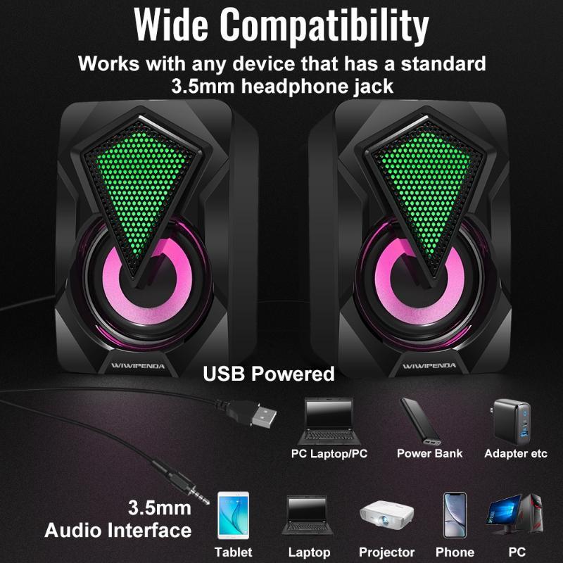 Миниатюрная настольная RGB колонка для ПК с питанием от USB, разноцветная подсветка, компактный аудиодинамик для игр, офиса, использования с ноутбуком
