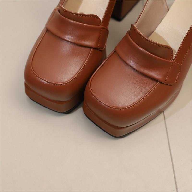 Women's High-heeled Sandals Spring and Summer New Waterproof Table Thick Heel Large Size Solid Color Bag Head Sandals