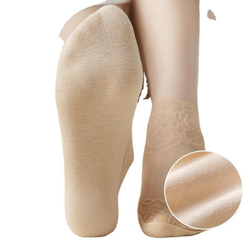 Women's Rose Lace Cotton Socks - Summer Breathable Short Thin Socks In Black