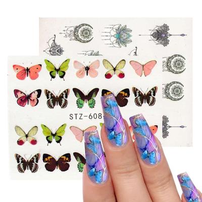 Переводные наклейки для ногтей Flower Butterfly, наклейки для ногтей для украшения ногтей, маникюр