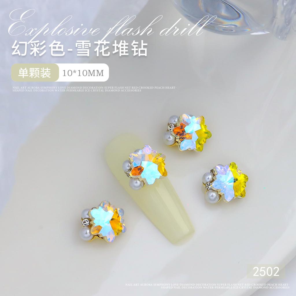 Nail Art Crystal Stack Diamond Finished Product Super Shiny Crooked Heart Rectangular Hand-Inlaid Pearl Nail Ornament