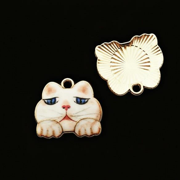 Alloy Drip Oil Cat Pendant, 18x16mm - Cute DIY Korean Style Jewelry Accessory