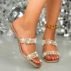 High-heeled Slippers Women's Summer New Pearl Transparent Word Strap Thick Heel Large Size Square Head Sandals