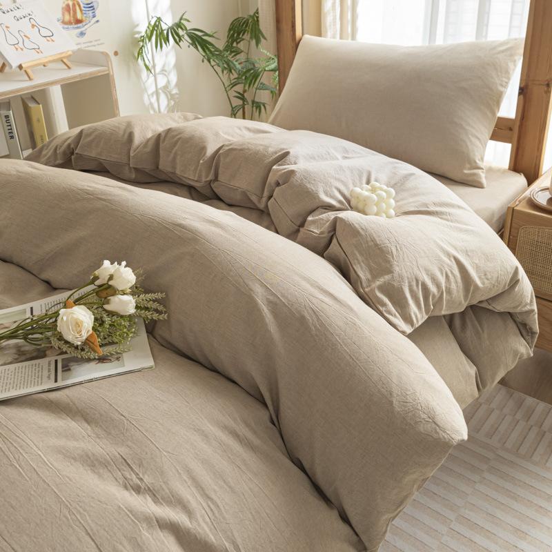 Хлопок Стиранный Хлопок Односпальное Постельное Белье Пододеяльник Студенческое Общежитие Чистый Хлопок Постельное Белье Комплект из Четырех Предметов Простыня Пододеяльник Простой Комплект из Трех Предметов