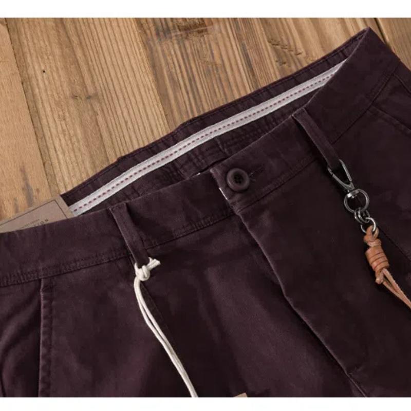 Spring/Autumn Men's Pants Casual Retro Style Cargo Pants Solid Color Cotton Straight Nine Points Pant Baggy Men Trousers