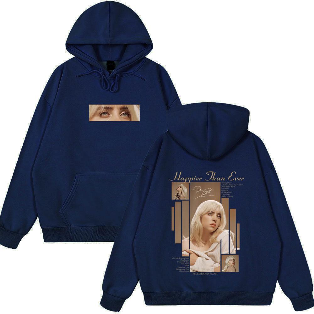 Худи с принтом Billie Eilish Happier Than Ever Унисекс Поп-певица Мерч с альбома Свитшот с капюшоном Портретный принт Повседневный Стритвир Топ для фанатов музыки