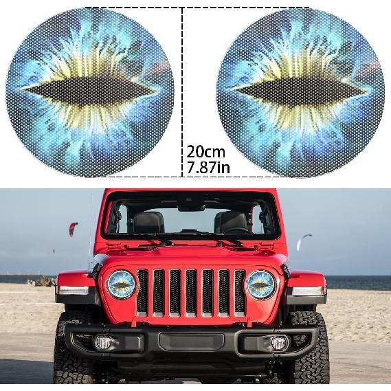 Beast Eyes Headlight Decals, 3D Round Stickers And Decals For Jeep Wrangler, Stereo Eyes Headlight Decal Stickers(Blue)