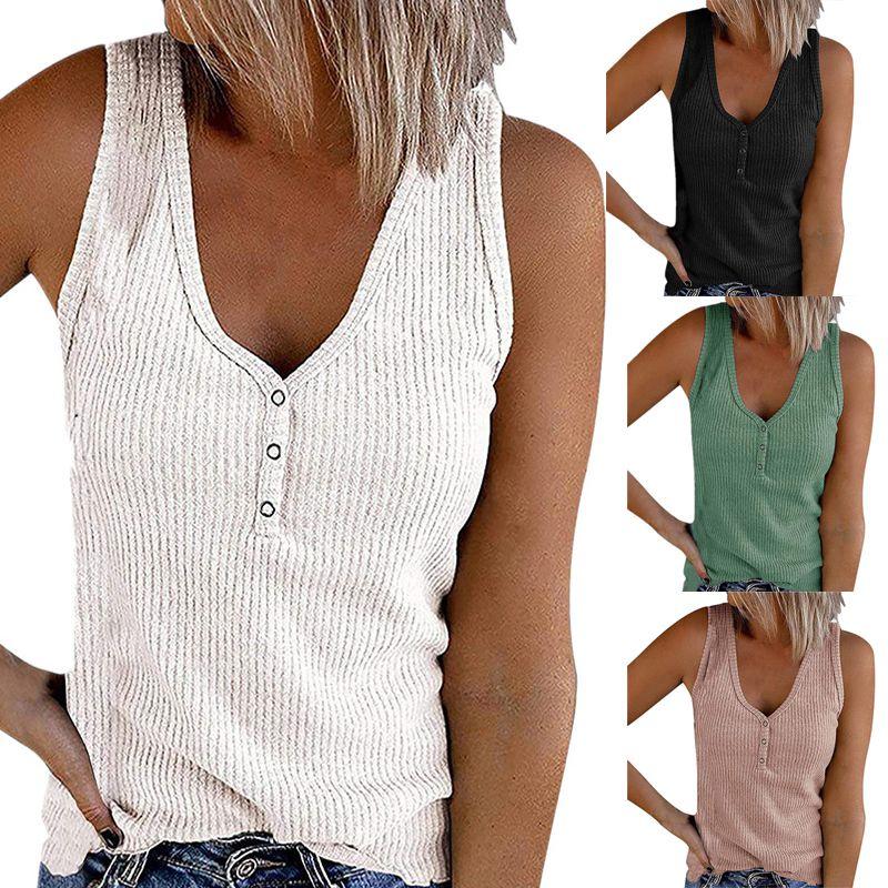 Stylish Women's Sleeveless Vest With V Neck And Ribbed Design For Summer Comfort
