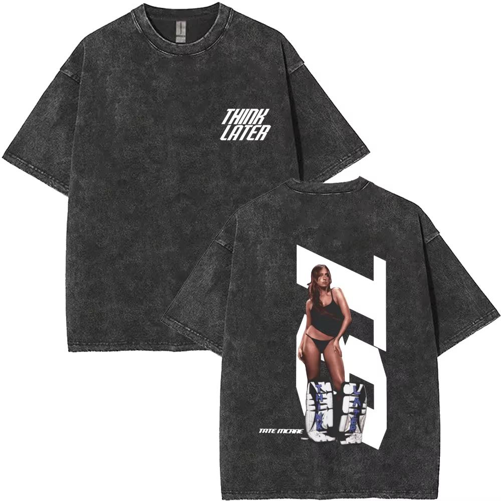 Washed Vintage Singer Tate Mcrae The Think Later World Tour T Shirt Men Women Fashion Trend Oversized Tshirts Streetwear Unisex
