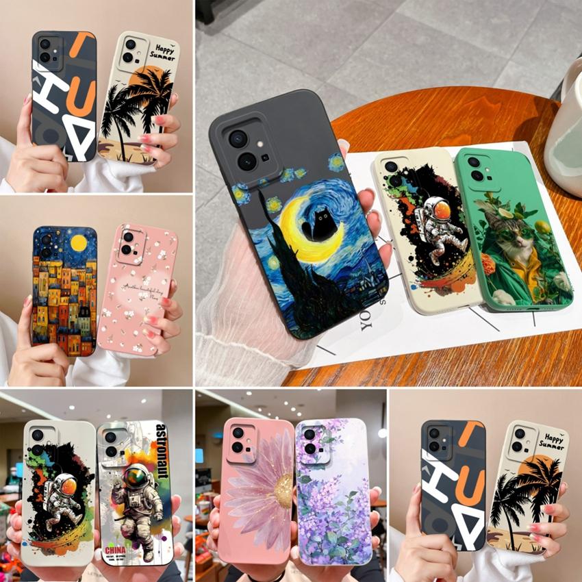 Для Vivo Y55 Y56 Y70 Y72t Y73 Y74 Y75 Y77 Y81 Y85 Модный чехол из жидкого силикона для телефона Милый узор с кошкой Противоударный Полностью защитный чехол Для корпуса Vivo