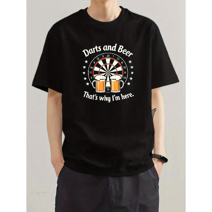 Men'S Funny Darts & Beer Graphic T-Shirt - "That'S Why I'm Here" Pub Design - Lightweight Breathable Tee for Parties, Barbecues, Game Nights - Casual