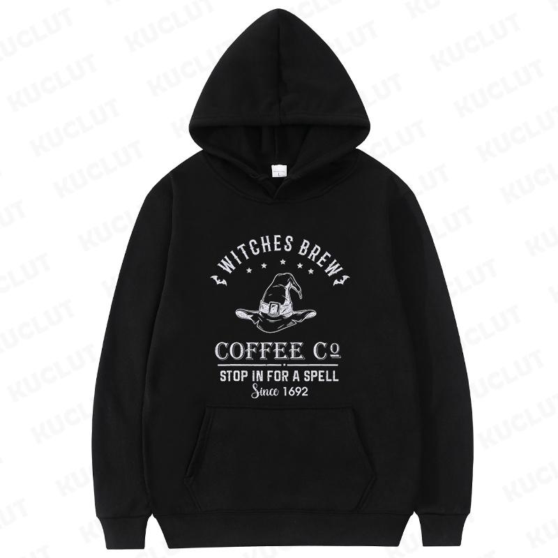 Witches Coffee Co Stop In For A Spell Print Hoodies Funny Halloween Women Sportwear Fashion Fall Hoodies Sweatshirts Casual