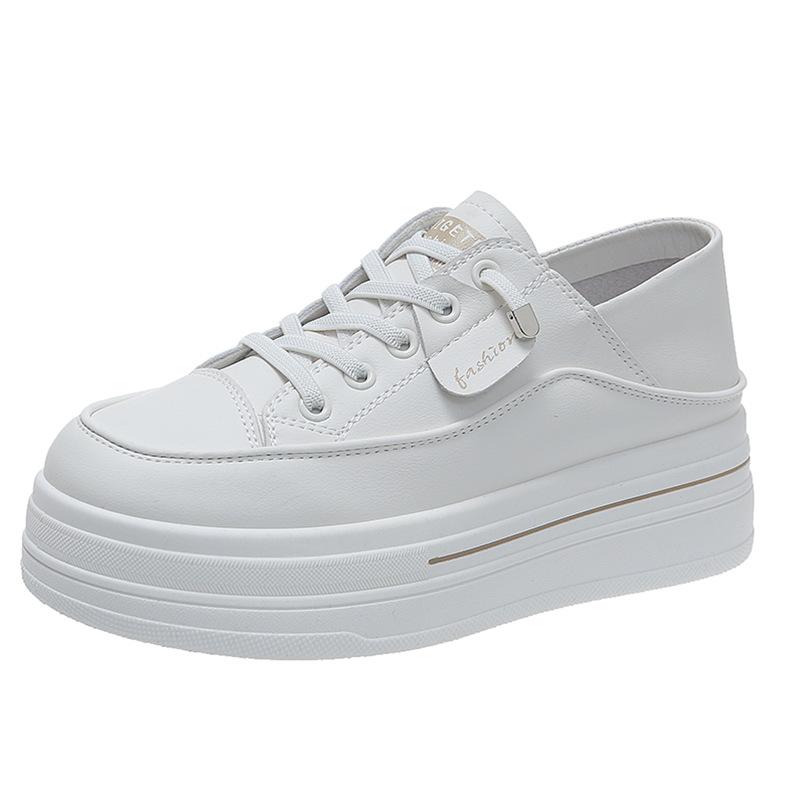 Leather Inner Height Increase White Shoes Women's 2025 Spring New Thick-soled Two Wear Board Shoes and One Pedal Sports and Leisure Single Shoes