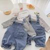 Autumn Baby Strap Pants Toddler Boys Loose Fit Blue Rompers Infant Girls Outwear Blue Trousers