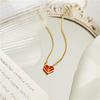 Корейский стиль 18-каратное позолоченное титановое стальное ожерелье с подвеской в виде красного сердца-треугольника для женщин