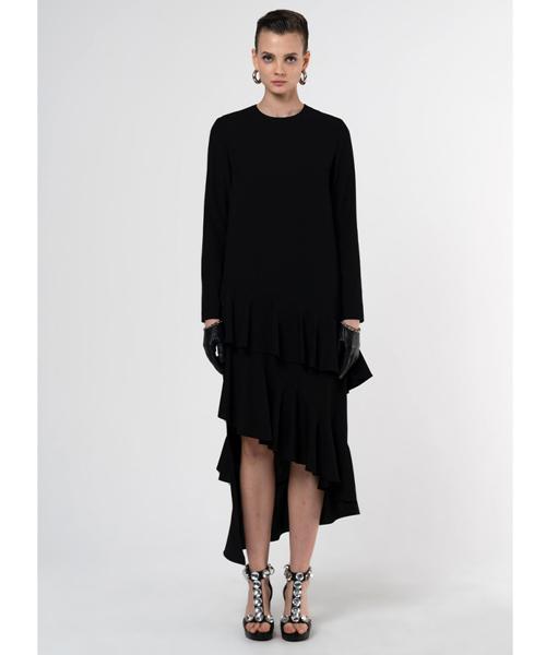 Greedius Asymmetrical Black Ruffle Dress
