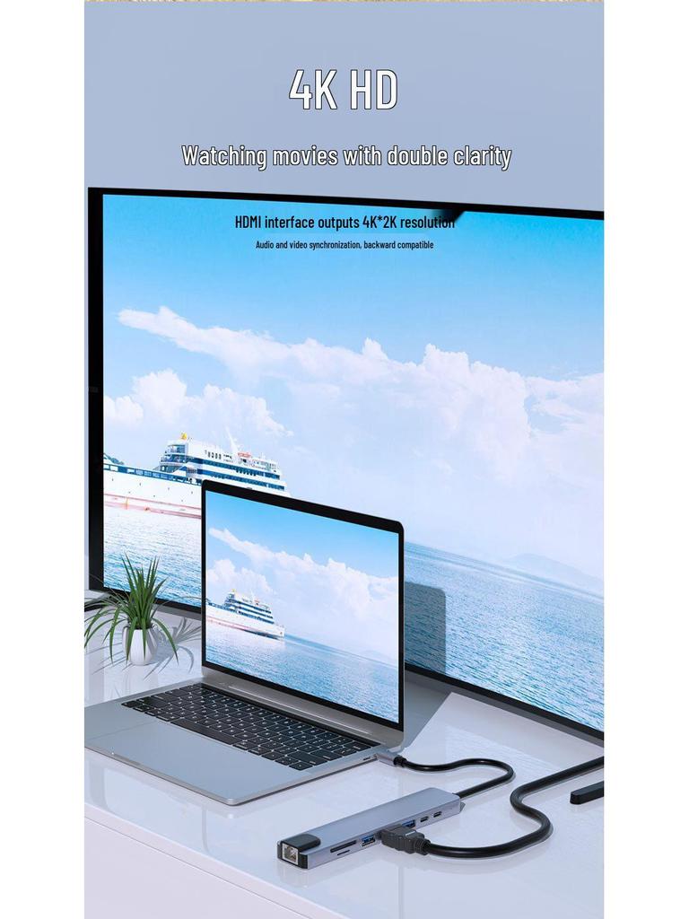 Multi-Function 8-in-1 USB-C Hub with Card Reader & Network Port