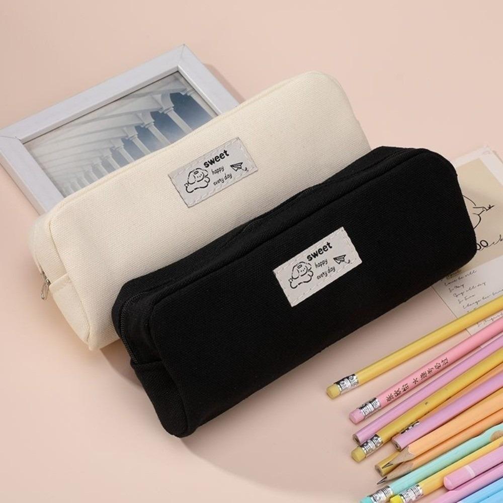 1Pc Solid Color Pencil Case Canvas Stationery Storage Pouch Simple Pencil Pouch School Supplies