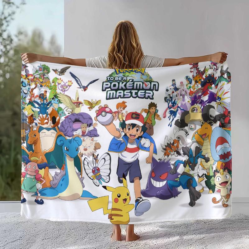 Kawaii Pokemon Pikachu Cartoon Flannel Blanket,Ultra Soft Warm Plush Throw for Home Bedroom Bed Sofa Cover Office Camping gift