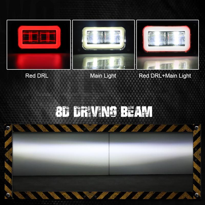 4 inch 20W 8D LED Work Light Bar DRL White Red Halo Angel Eyes Driving Headlight Fog Lamp For Car 4X4 Pickup SUV ATV UTB 12V 24V