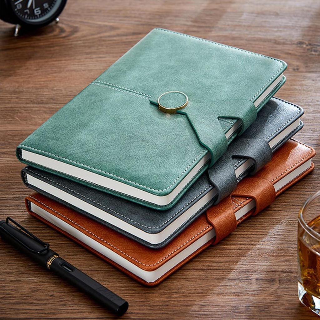 A5 Thickened Leather Buckle Business Notebook, Work Meeting Record Book, Student Study Notebook, Diary, 100 Sheets 200 Pages