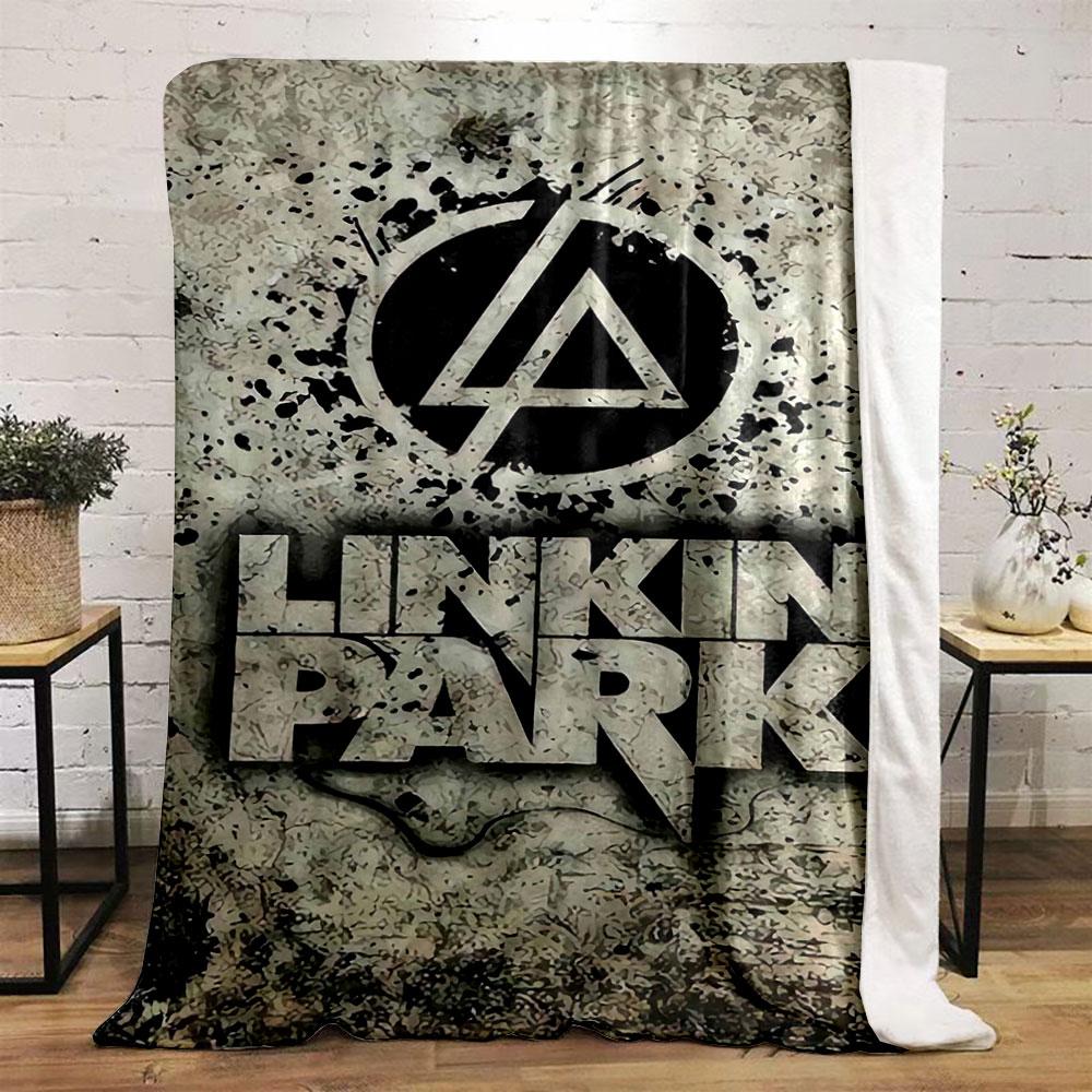Geometric logo with splatter effects and bold "Linkin Park" typography. for all seasons blanket lunch break throw gift