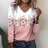 Fashion Flower Stripe Pattern 3D Print Women V-Neck Long Sleeve T-Shirt Autumn Casual Breathable Women's Clothing Apparel Tops